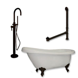 Acrylic Slipper Bathtub 67" X 28" with no Faucet Drillings and complete Brushed Nickel Plumbing Package - Luxe Bathroom Vanities
