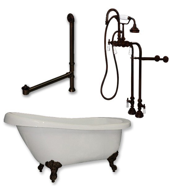 Acrylic Slipper Bathtub 67" X 28" with no Faucet Drillings and complete Brushed Nickel Plumbing Package - Luxe Bathroom Vanities