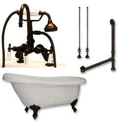 Acrylic Slipper Bathtub 67" X 28" with 7" Deck Mount Faucet Drillings and British Telephone Style Faucet Complete Brushed Nickel Plumbing Package - Luxe Bathroom Vanities