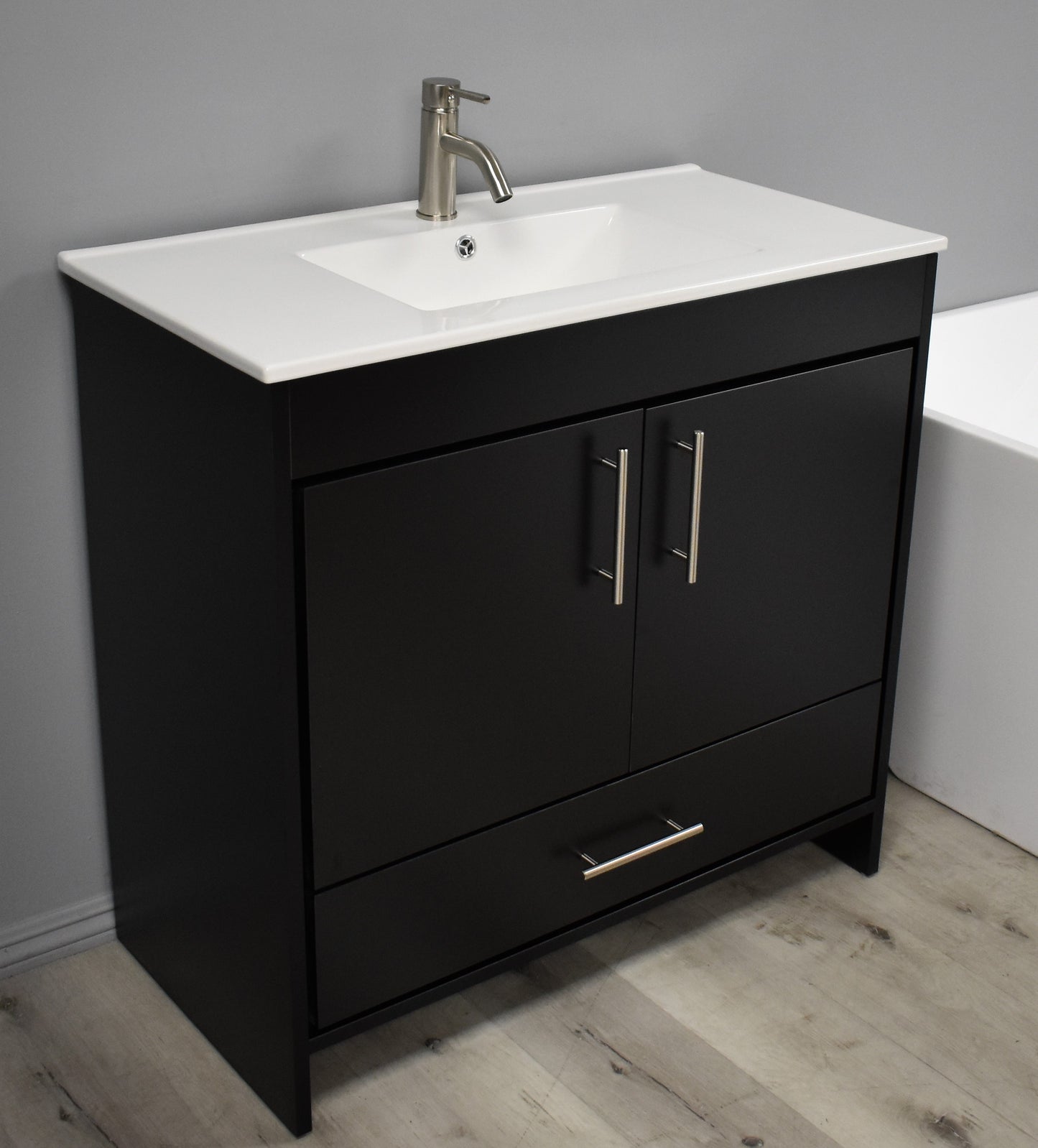 Volpa Pacific 36" Modern Bathroom Vanity with Integrated Ceramic Top and Brushed Nickel Round Handles - Luxe Bathroom Vanities Luxury Bathroom Fixtures Bathroom Furniture