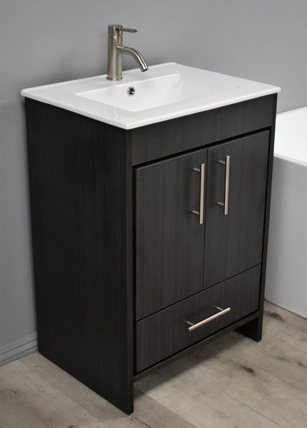 Volpa Pacific 24" Modern Bathroom Vanity with Integrated Ceramic Top and Brushed Nickel Round Handles - Luxe Bathroom Vanities Luxury Bathroom Fixtures Bathroom Furniture