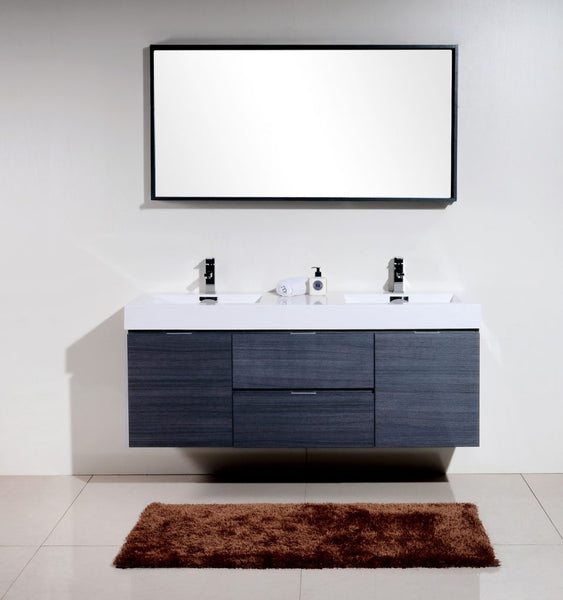 Kubebath Bliss 60" Double Sink Wall Mount Modern Bathroom Vanity - Luxe Bathroom Vanities