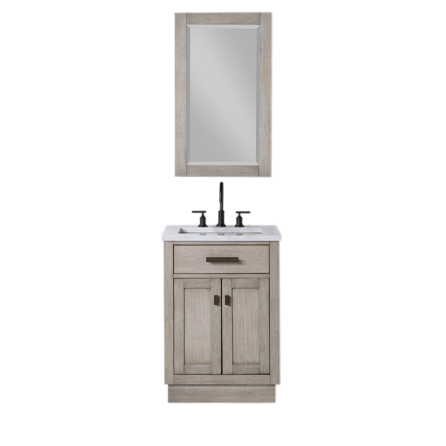 Water Creation Chestnut 24" Single Sink Carrara White Marble Countertop Vanity with Gooseneck Faucet and Mirror - Luxe Bathroom Vanities