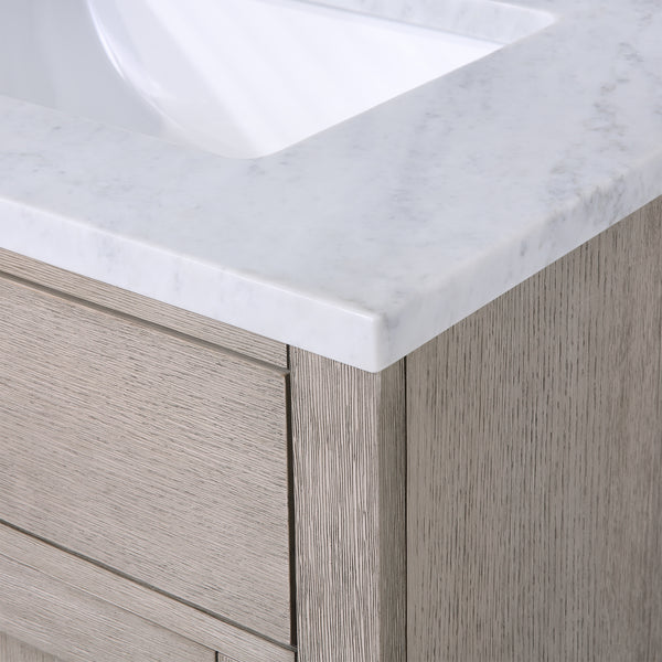 Water Creation Chestnut 30" Single Sink Carrara White Marble Countertop Vanity with Mirror - Luxe Bathroom Vanities
