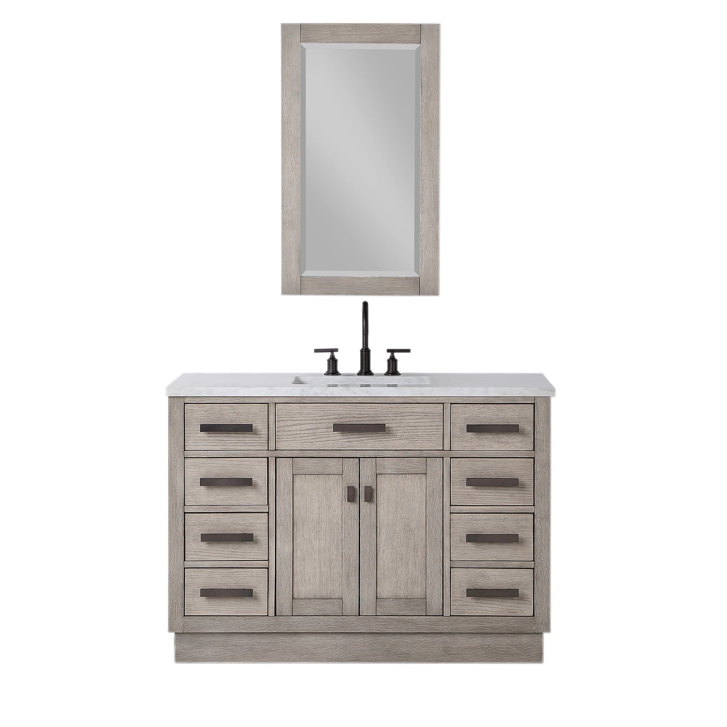 Water Creation Chestnut 48" Single Sink Carrara White Marble Countertop Vanity with Gooseneck Faucet and Mirror - Luxe Bathroom Vanities