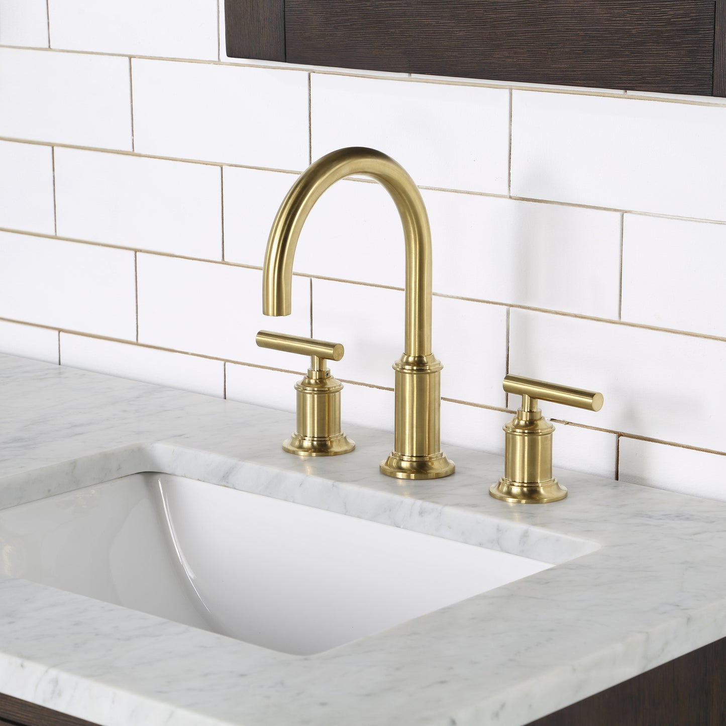 Water Creation Chestnut 60" Double Sink Carrara White Marble Countertop Vanity with Gooseneck Faucets - Luxe Bathroom Vanities