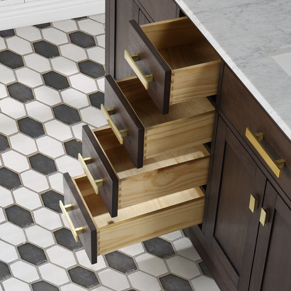 Water Creation Chestnut 60" Double Sink Carrara White Marble Countertop Vanity with Gooseneck Faucets and Mirrors - Luxe Bathroom Vanities