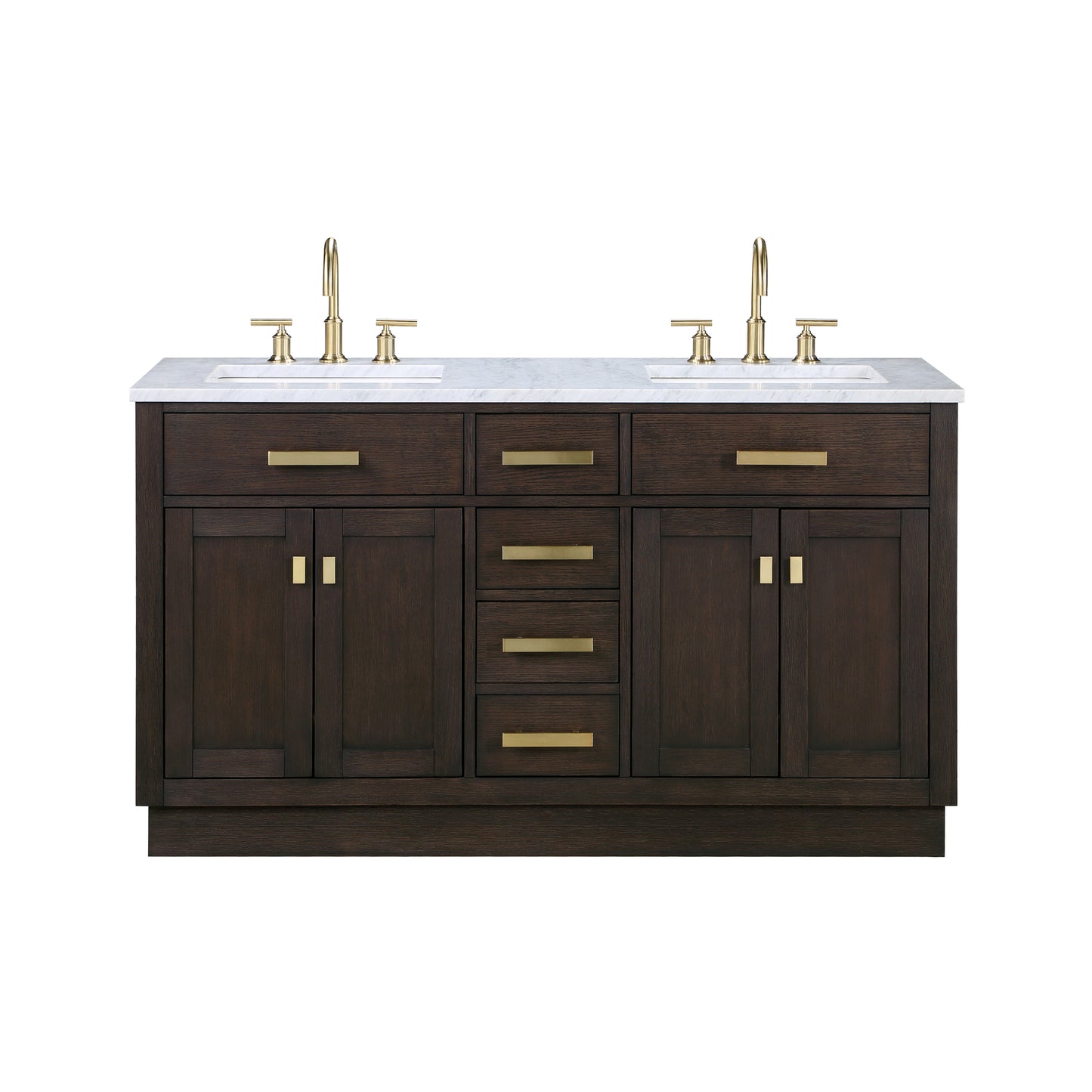 Water Creation Chestnut 60" Double Sink Carrara White Marble Countertop Vanity with Gooseneck Faucets and Mirrors - Luxe Bathroom Vanities