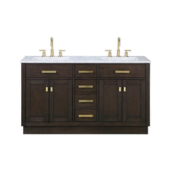 Water Creation Chestnut 60" Double Sink Carrara White Marble Countertop Vanity with Gooseneck Faucets and Mirrors - Luxe Bathroom Vanities