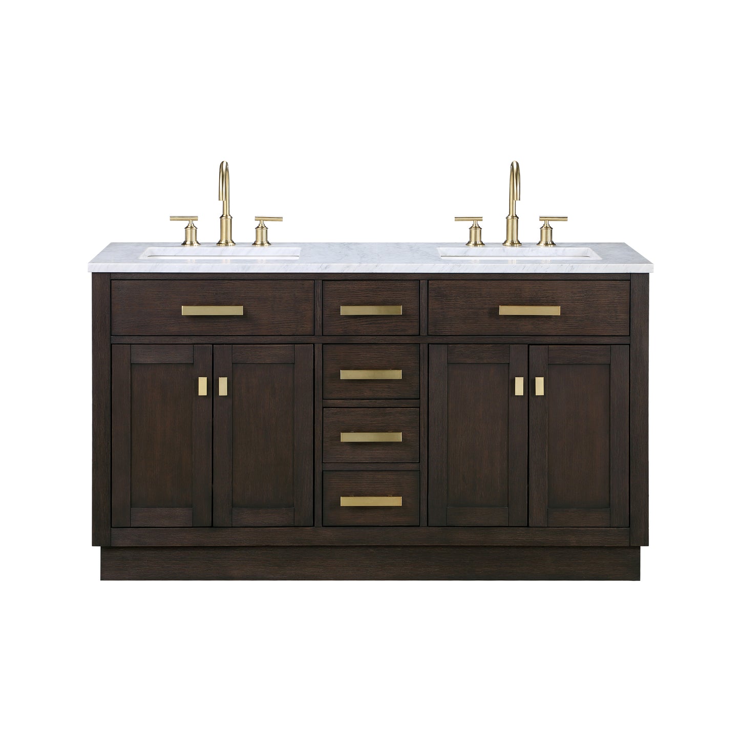 Water Creation Chestnut 60" Double Sink Carrara White Marble Countertop Vanity with Gooseneck Faucets - Luxe Bathroom Vanities