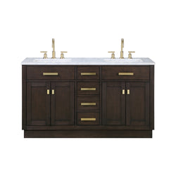 Water Creation Chestnut 60" Double Sink Carrara White Marble Countertop Vanity with Mirrors - Luxe Bathroom Vanities