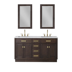 Water Creation Chestnut 60" Double Sink Carrara White Marble Countertop Vanity with Gooseneck Faucets and Mirrors - Luxe Bathroom Vanities