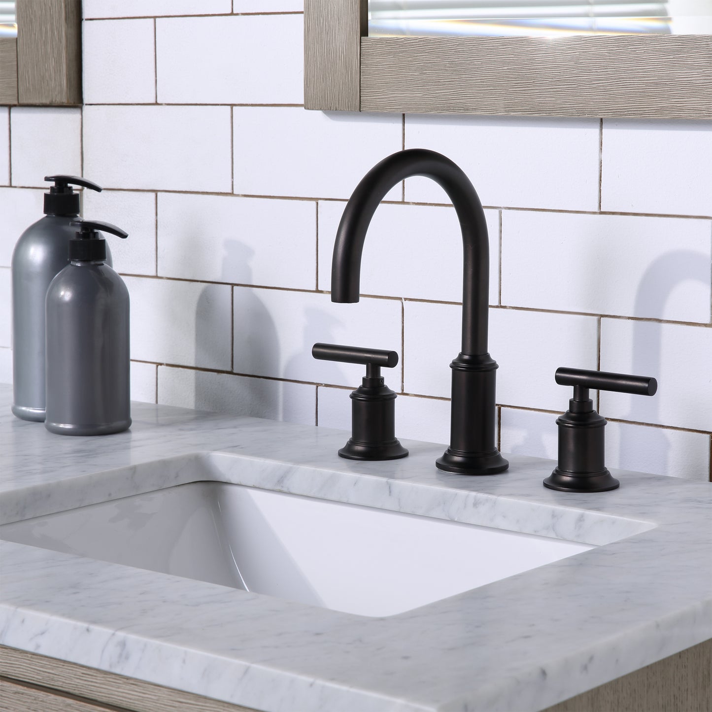 Water Creation Chestnut 60" Double Sink Carrara White Marble Countertop Vanity with Gooseneck Faucets and Mirrors - Luxe Bathroom Vanities