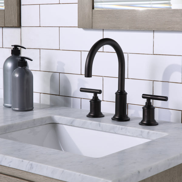 Water Creation Chestnut 60" Double Sink Carrara White Marble Countertop Vanity with Gooseneck Faucets and Mirrors - Luxe Bathroom Vanities