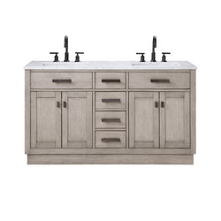 Water Creation Chestnut 60" Double Sink Carrara White Marble Countertop Vanity with Gooseneck Faucets and Mirrors - Luxe Bathroom Vanities