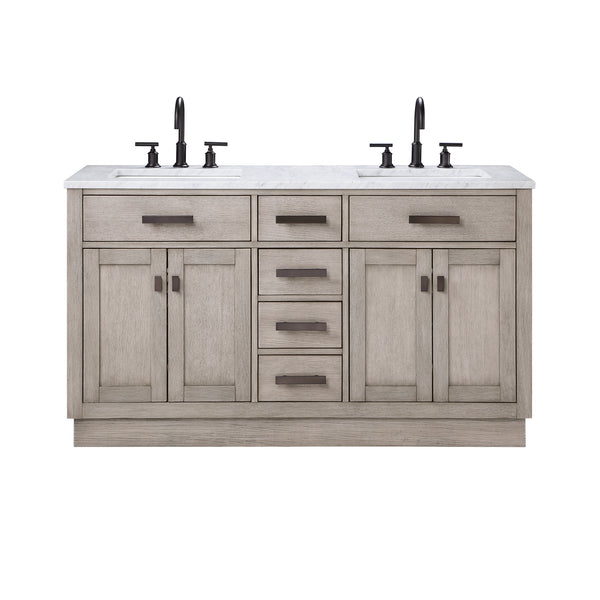 Water Creation Chestnut 60" Double Sink Carrara White Marble Countertop Vanity with Gooseneck Faucets and Mirrors - Luxe Bathroom Vanities