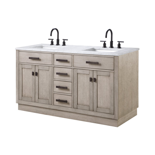 Water Creation Chestnut 60" Double Sink Carrara White Marble Countertop Vanity with Gooseneck Faucets and Mirrors - Luxe Bathroom Vanities