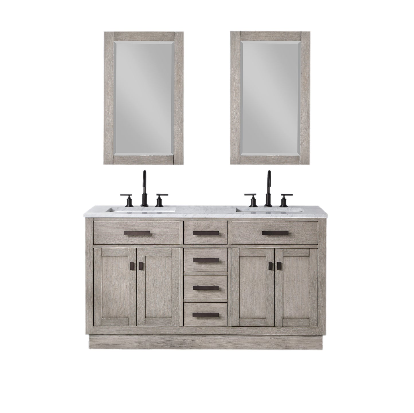 Water Creation Chestnut 60" Double Sink Carrara White Marble Countertop Vanity with Mirrors - Luxe Bathroom Vanities