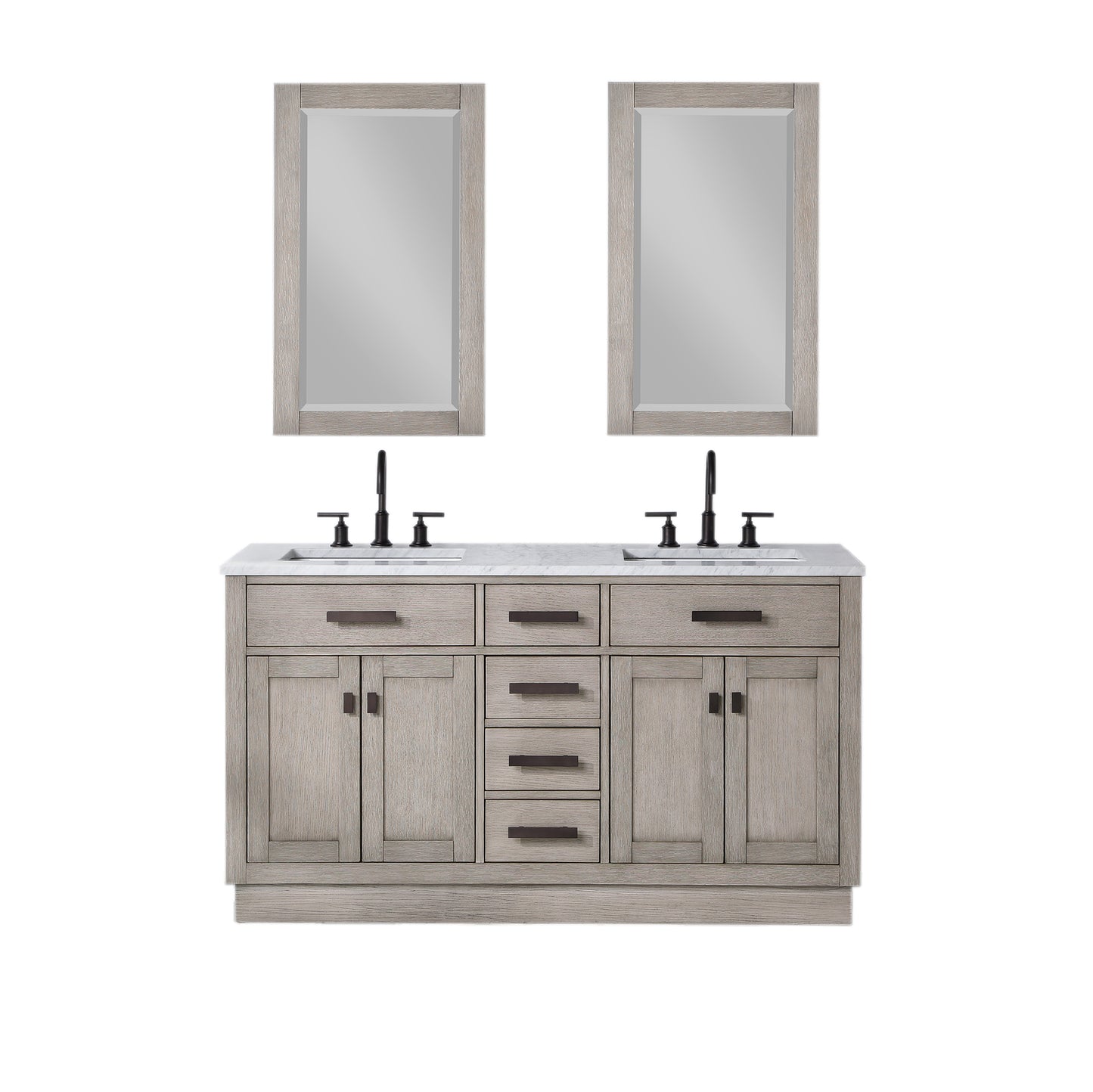 Water Creation Chestnut 60" Double Sink Carrara White Marble Countertop Vanity with Gooseneck Faucets and Mirrors - Luxe Bathroom Vanities