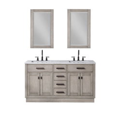 Water Creation Chestnut 60" Double Sink Carrara White Marble Countertop Vanity with Gooseneck Faucets and Mirrors - Luxe Bathroom Vanities