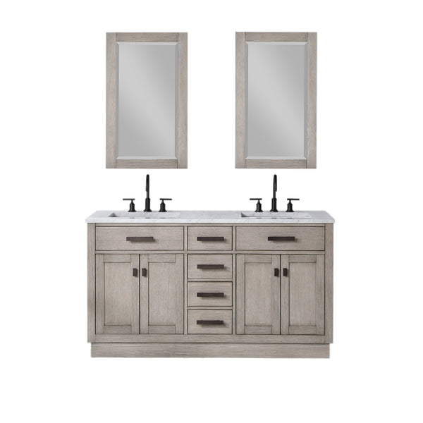 Water Creation Chestnut 60" Double Sink Carrara White Marble Countertop Vanity with Gooseneck Faucets and Mirrors - Luxe Bathroom Vanities