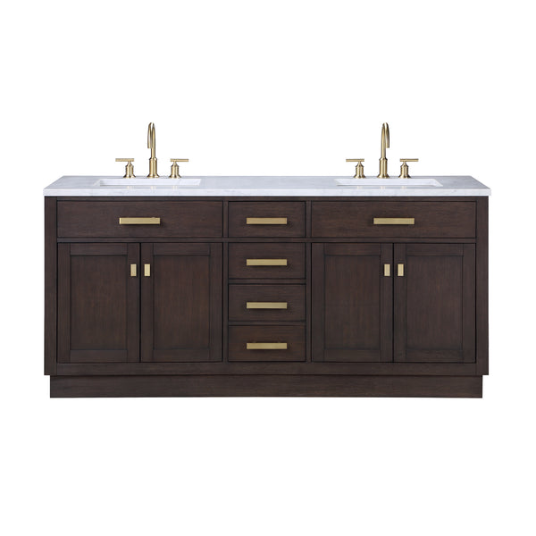 Water Creation Chestnut 72" Double Sink Carrara White Marble Countertop Vanity with Mirrors - Luxe Bathroom Vanities