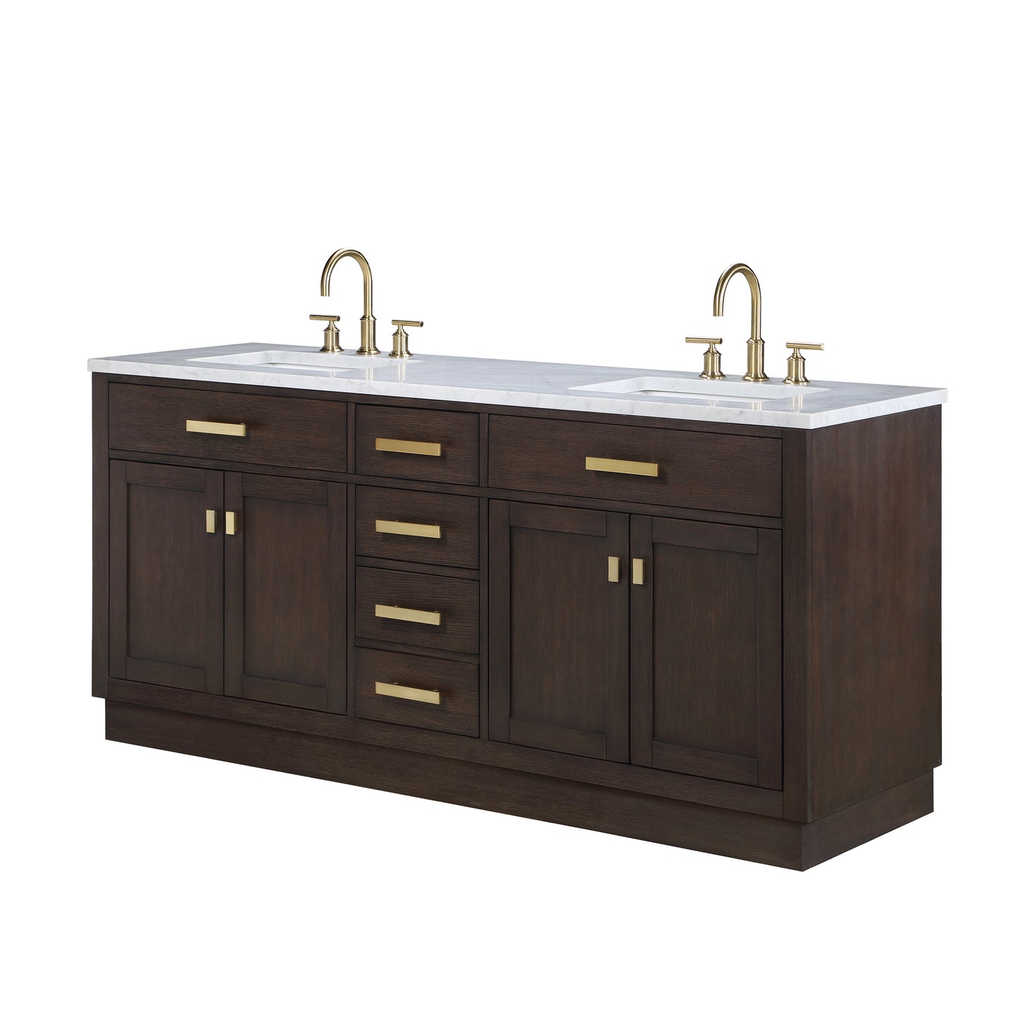 Water Creation Chestnut 72" Double Sink Carrara White Marble Countertop Vanity with Gooseneck Faucets and Mirrors - Luxe Bathroom Vanities