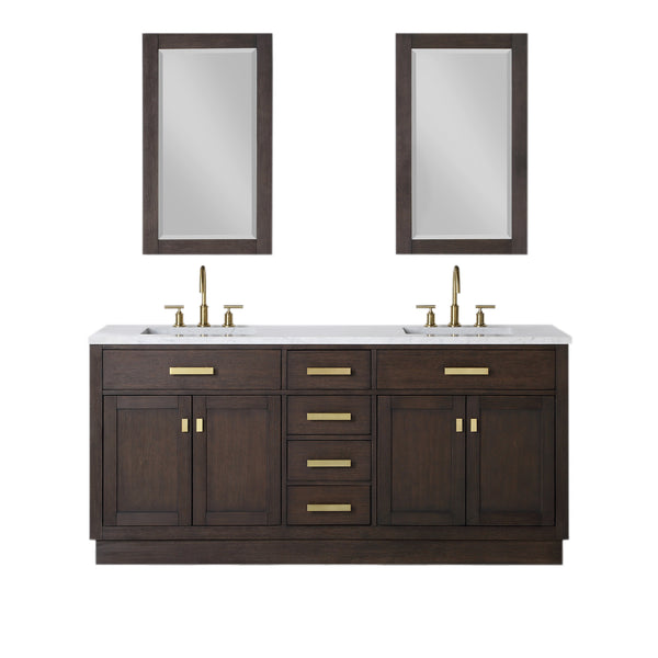 Water Creation Chestnut 72" Double Sink Carrara White Marble Countertop Vanity with Mirrors - Luxe Bathroom Vanities