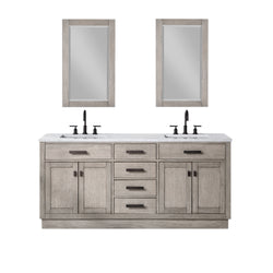 Water Creation Chestnut 72" Double Sink Carrara White Marble Countertop Vanity with Gooseneck Faucets and Mirrors - Luxe Bathroom Vanities