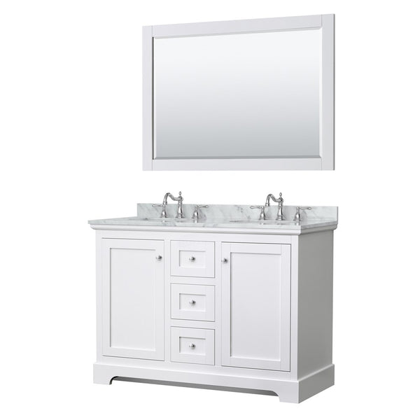 48 Inch Double Bathroom Vanity, White Carrara Marble Countertop, Undermount Oval Sinks, 46 Inch Mirror - Luxe Bathroom Vanities Luxury Bathroom Fixtures Bathroom Furniture