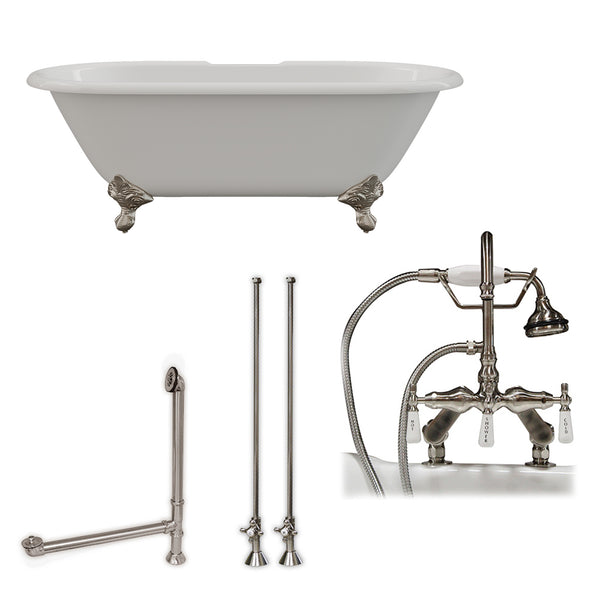Cambridge Plumbing 60" X 30" Cast Iron Double Ended Clawfoot Tub Package with 7" Deck Mount Faucet Drillings - Luxe Bathroom Vanities