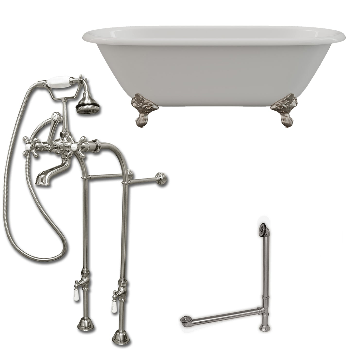 Cambridge Plumbing 67" X 30" Cast Iron Double Ended Clawfoot Tub Package with no Faucet Drillings - Luxe Bathroom Vanities