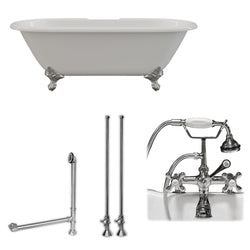 Cambridge Plumbing 67" X 30" Cast Iron Double Ended Clawfoot Tub Package 7" Deck Mount Faucet Drillings - Luxe Bathroom Vanities