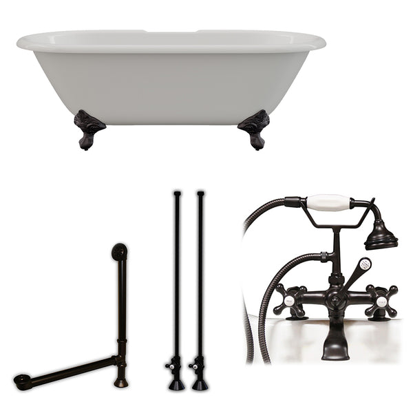 Cambridge Plumbing 67" X 30" Cast Iron Double Ended Clawfoot Tub Package 7" Deck Mount Faucet Drillings - Luxe Bathroom Vanities