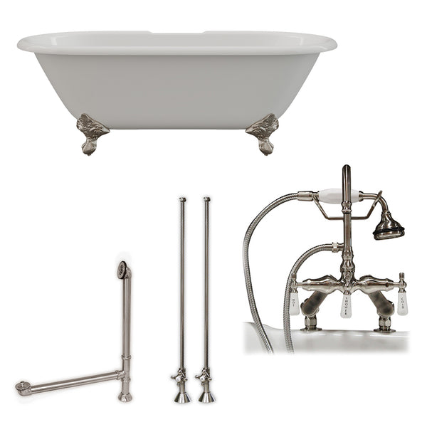 Cambridge Plumbing 67" X 30" Cast Iron Double Ended Clawfoot Tub Package 7" Deck Mount Faucet Drillings - Luxe Bathroom Vanities