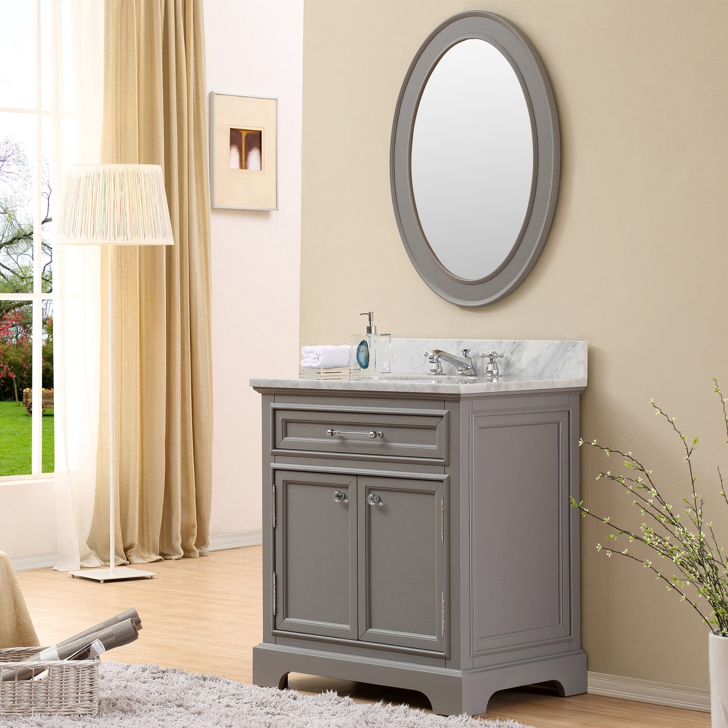 Water Creation 30 Inch Single Sink Bathroom Vanity With Matching Framed Mirror From The Derby Collection - Luxe Bathroom Vanities