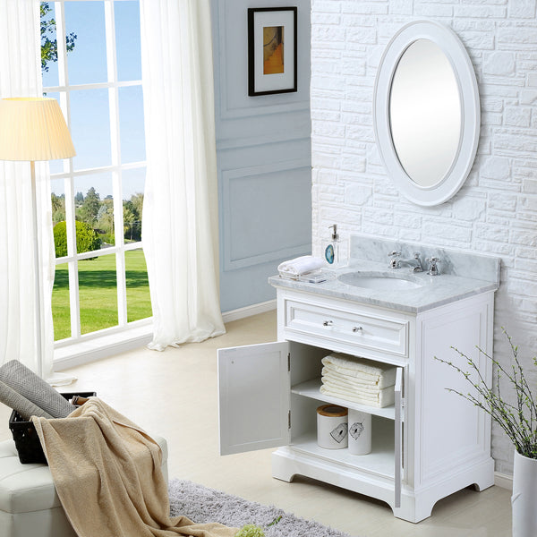 Water Creation 30 Inch Single Sink Bathroom Vanity With Matching Framed Mirror From The Derby Collection - Luxe Bathroom Vanities