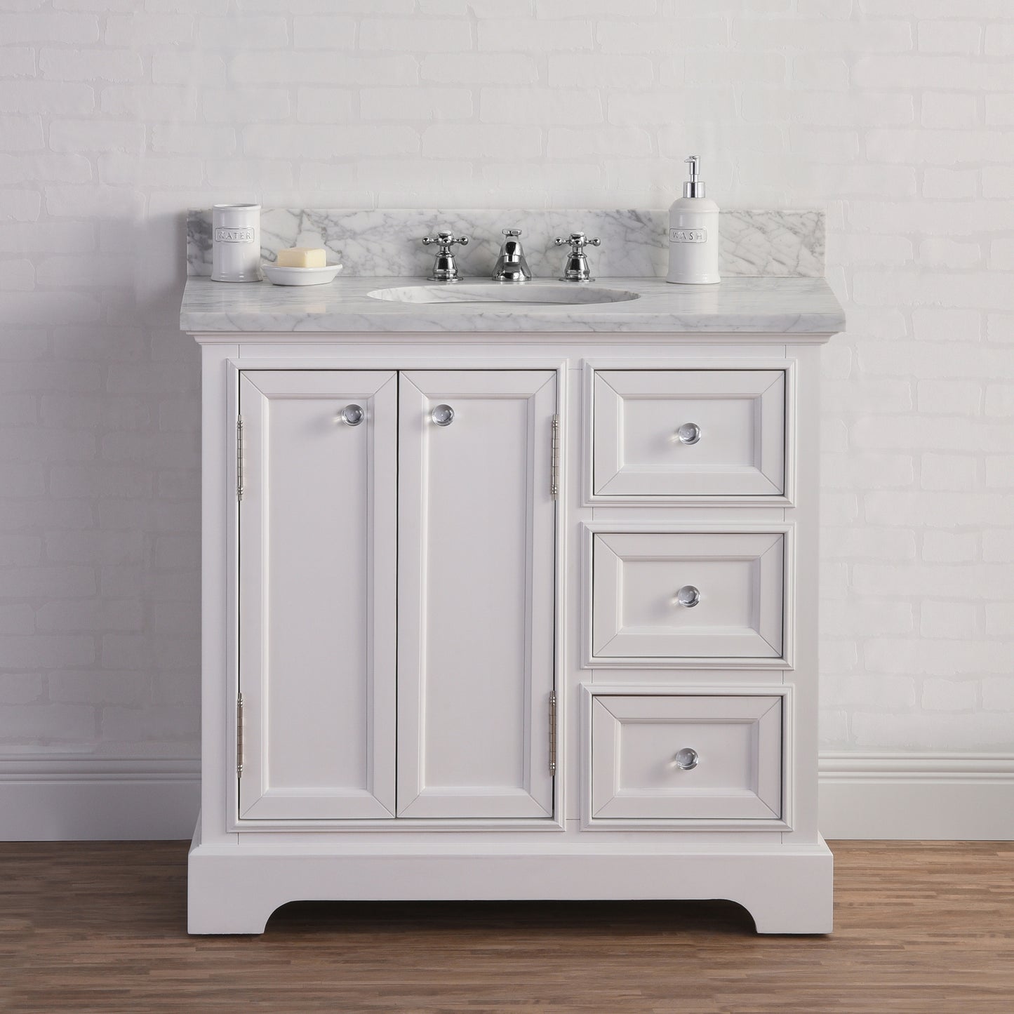 Water Creation 36 Inch Wide Single Sink Carrara Marble Bathroom Vanity From The Derby Collection - Luxe Bathroom Vanities
