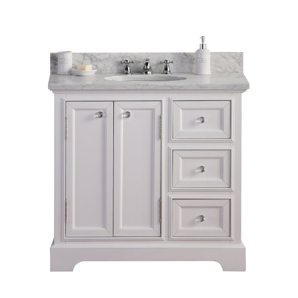 Water Creation Derby 36 Inch Wide Single Sink Carrara Marble Bathroom Vanity With Faucets - Luxe Bathroom Vanities