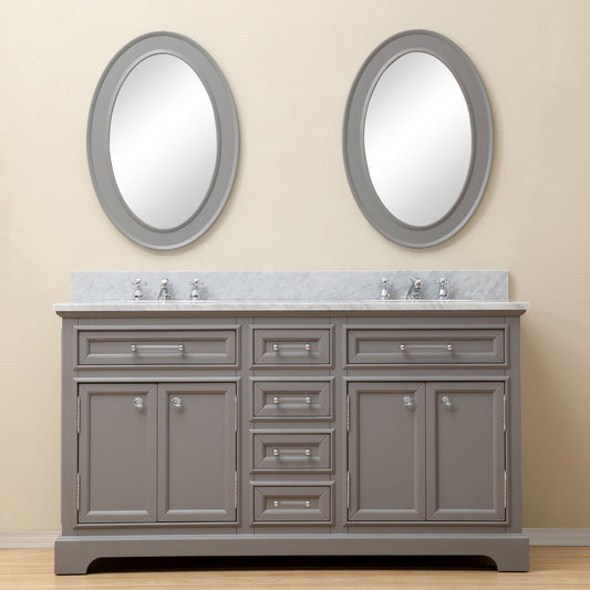 Water Creation 60 Inch Double Sink Bathroom Vanity With Matching Framed Mirrors And Faucets From The Derby Collection - Luxe Bathroom Vanities