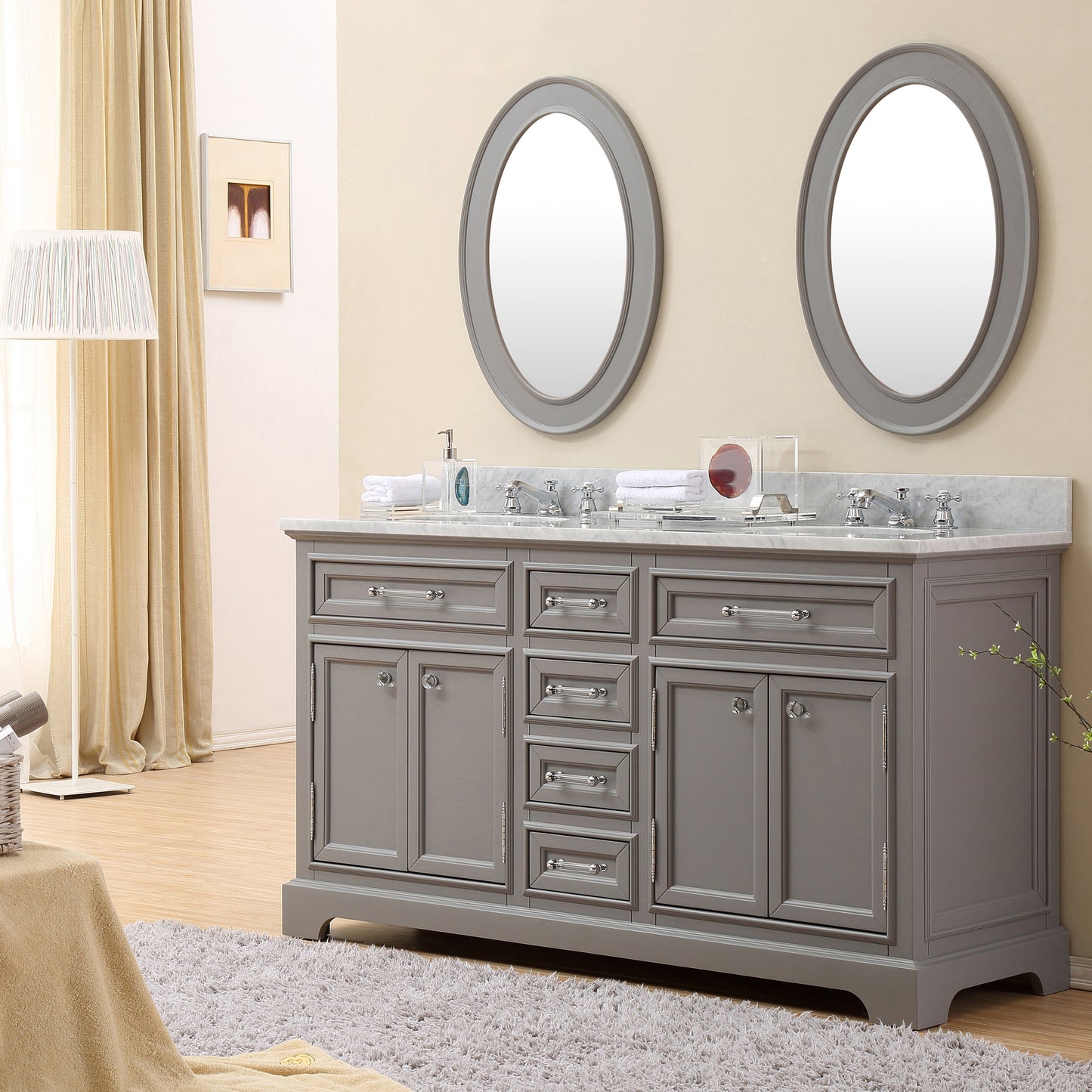 Water Creation 60 Inch Double Sink Bathroom Vanity With Matching Framed Mirrors And Faucets From The Derby Collection - Luxe Bathroom Vanities