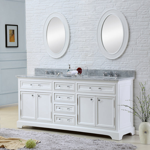 Water Creation 60 Inch Double Sink Bathroom Vanity With Matching Framed Mirrors And Faucets From The Derby Collection - Luxe Bathroom Vanities