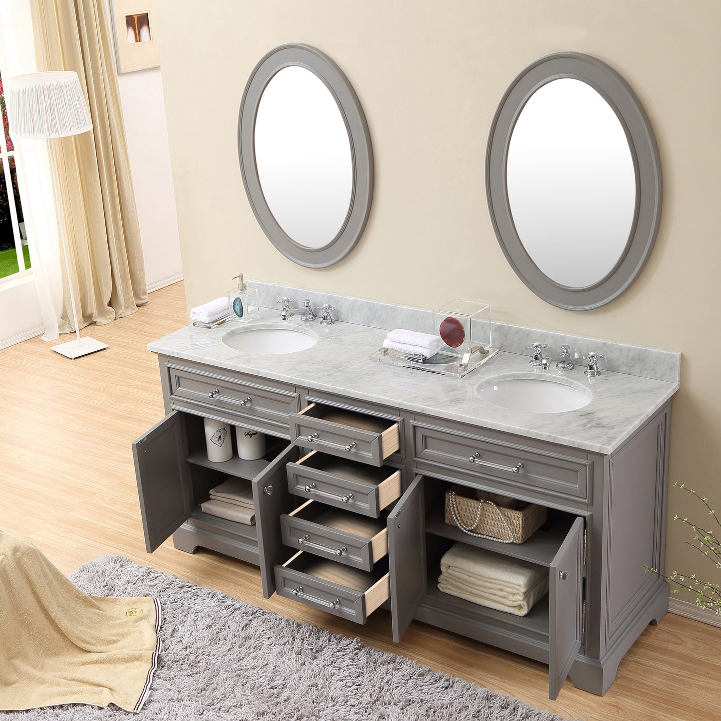 Water Creation 72 Inch Double Sink Bathroom Vanity With Matching Framed Mirrors From The Derby Collection - Luxe Bathroom Vanities