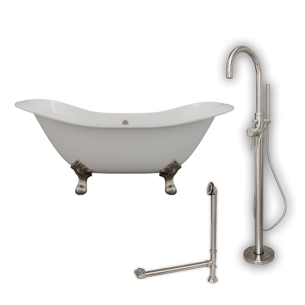 Cambridge Plumbing 71" X 30" Cast Iron Double Ended Slipper Tub Package with no Faucet Drillings - Luxe Bathroom Vanities