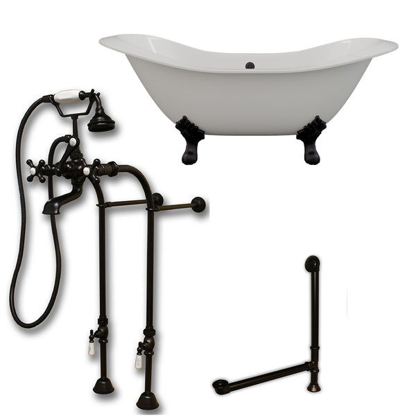 Cambridge Plumbing 71" X 30" Cast Iron Double Ended Slipper Tub Package with no Faucet Drillings - Luxe Bathroom Vanities