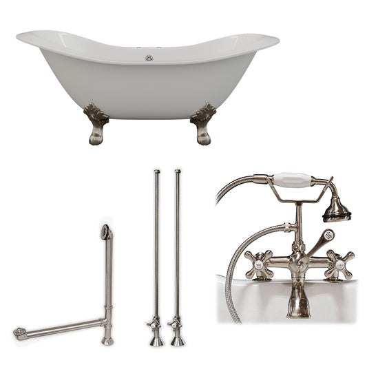 Cambridge Plumbing 71" X 30" Cast Iron Double Ended Slipper Tub Package with 7" Deck Mount Faucet Drillings - Luxe Bathroom Vanities