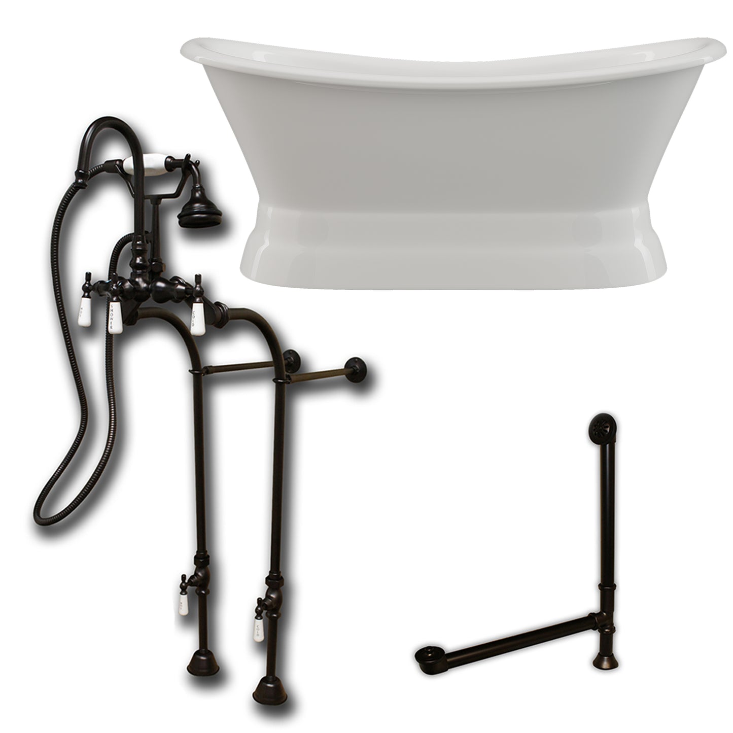Cambridge Plumbing 71" X 30" Cast Iron Double Ended Slipper Pedestal Tub Package with no Faucet Drillings - Luxe Bathroom Vanities