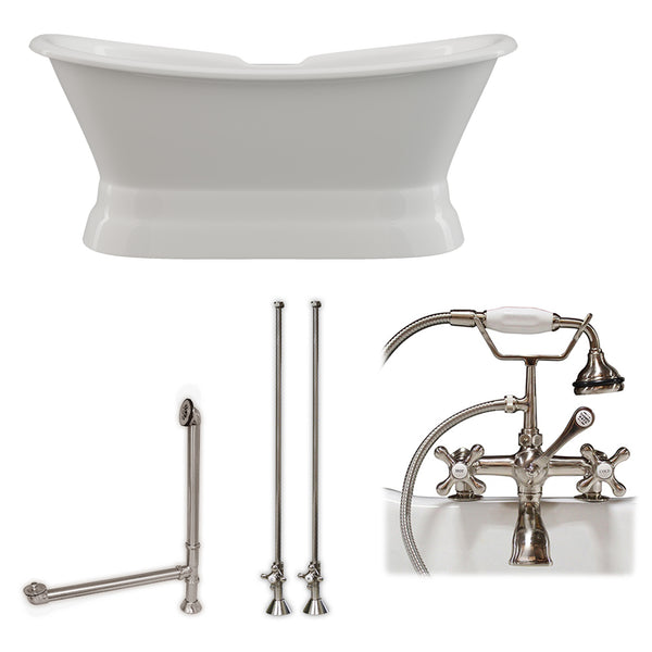 Cambridge Plumbing 71" X 30" Cast Iron Double Ended Slipper Tub Pedestal Package with 7" Deck Mount Faucet Drillings - Luxe Bathroom Vanities