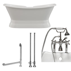 Cambridge Plumbing 71" X 30" Cast Iron Double Ended Slipper Tub Pedestal Package with 7" Deck Mount Faucet Drillings - Luxe Bathroom Vanities