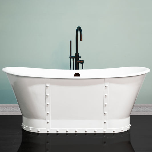Cambridge Plumbing 27"D x 67"L x 28"H Cast Iron Double Slipper Skirted Bathtub - Luxe Bathroom Vanities